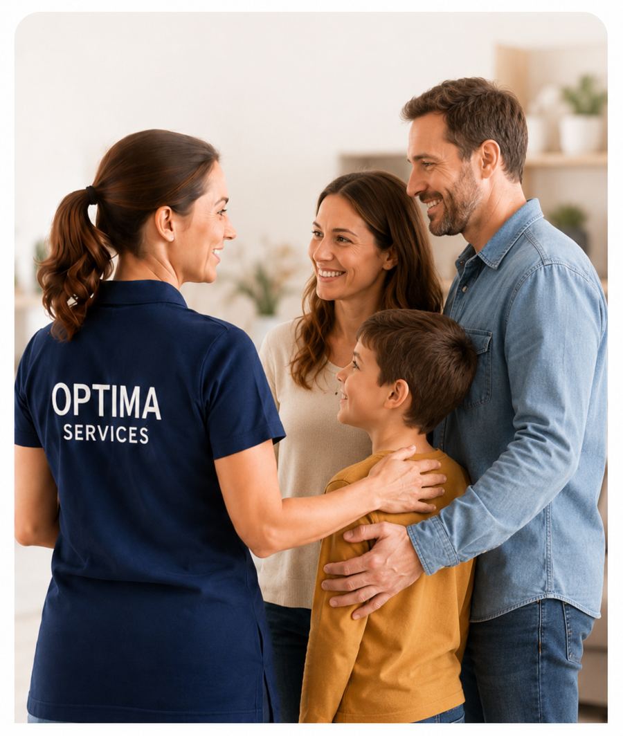 Une intervenante OptimaServices avec une famille